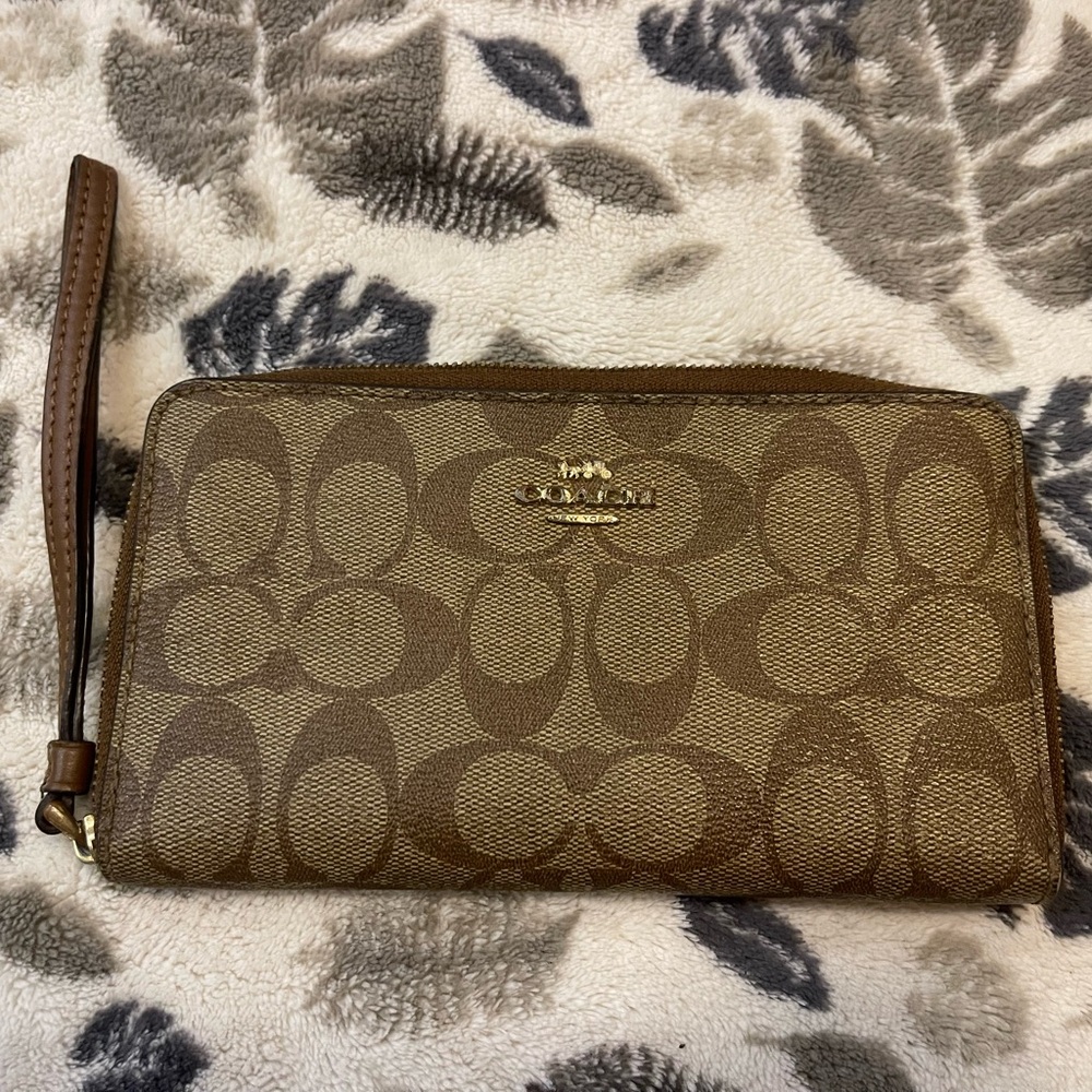 Coach Brown Signature Wristlet